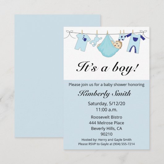 Het is een baby shower-uitnodiging voor een jongen aankondiging (Voorkant / Achterkant)