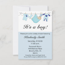 Het is een baby shower-uitnodiging voor een jongen