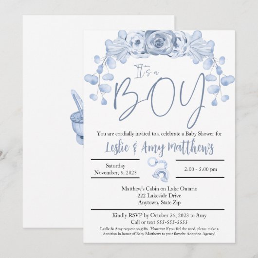 Het is een Baby shower-uitnodiging voor een jongen Kaart (Voorkant / Achterkant)
