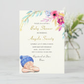 Het is een Baby shower-uitnodiging voor een knul H (Staand voorkant)