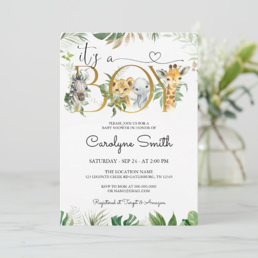 Het is een Baby shower-uitnodiging voor een Oerwou Kaart (Staand voorkant)