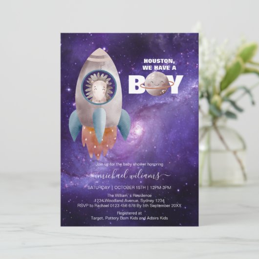 Het is een baby shower-uitnodiging voor een zakrui kaart (Staand voorkant)