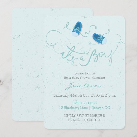 Het is een baby shower-uitnodiging voor jongetblau kaart (Voorkant / Achterkant)