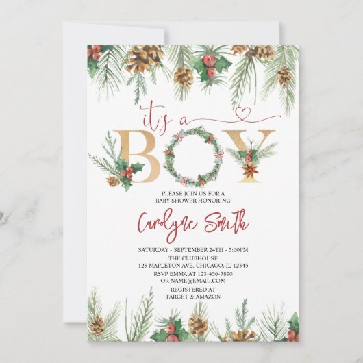 Het is een Baby shower-uitnodiging voor kerst. Kaart (Voorkant)