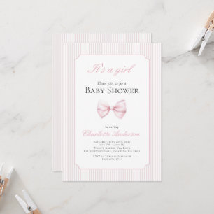 Het is een Baby shower uitnodiging voor meisjes