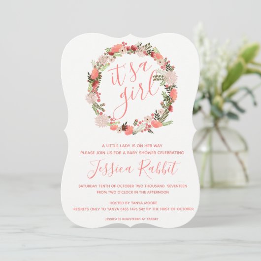 Het is een baby shower-uitnodiging voor meisjes kaart (Staand voorkant)