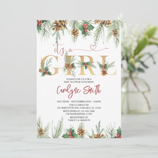 Het is een Baby shower-uitnodiging voor meisjes Kaart (Staand voorkant)