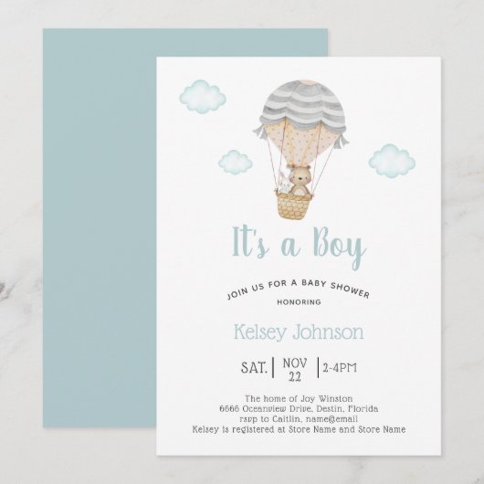 Het is een Baby shower van Boy Woodland Teddy Bear Kaart (Voorkant / Achterkant)