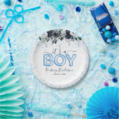 Het is een Baby shower van de Jongen Blauwe Floral Papieren Bordje (Feest)