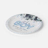 Het is een Baby shower van de Jongen Blauwe Floral Papieren Bordje (Gekanteld)
