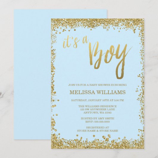 Het is een Baby shower van de Jongen Blue Faux Gol Kaart (Voorkant / Achterkant)