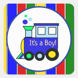 Het is een Baby shower van de Jongen Choo-trein. Vierkante Sticker