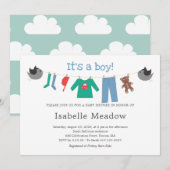 Het is een Baby shower van de Jongen Clothesline Kaart (Voorkant / Achterkant)