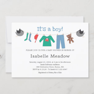 Het is een Baby shower van de Jongen Clothesline Kaart