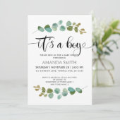 Het is een Baby shower van de Jongen Eucalyptus Kaart (Staand voorkant)