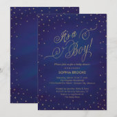 Het is een Baby shower van de Jongen Gold Stars &  Kaart (Voorkant / Achterkant)