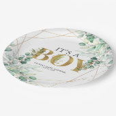 Het is een Baby shower van de Jongen Greenery Euca Papieren Bordje (Gekanteld)