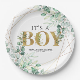 Het is een Baby shower van de Jongen Greenery Euca Papieren Bordje