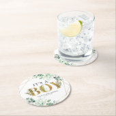 Het is een Baby shower van de Jongen Greenery Euca Ronde Kartonnen Onderzetter (Insitu)