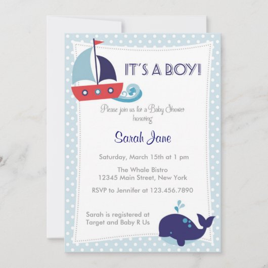 Het is een Baby shower van de Jongen Nautical Sail Kaart (Voorkant)