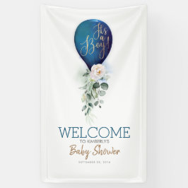 Het is een Baby shower van de Jongen Navy Blue Bal Spandoek