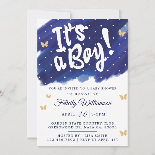Het is een Baby shower van de Jongen Navy & Gold W Kaart (Voorkant)