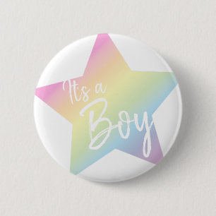 Het is een Baby shower van de Jongen Pastel Rainbo Ronde Button 5,7 Cm