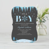 Het is een Baby shower van de Jongen Snowflake Win Kaart (Staand voorkant)