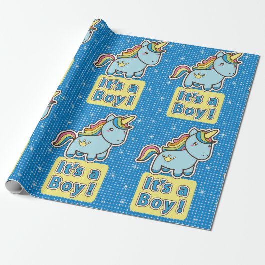 Het is een Baby shower van de Jongen Unicorn Cadeaupapier (Uitgerold)