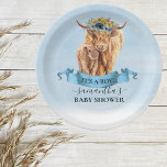 Het is een Baby shower van de Koe van de Jongen Bl Papieren Bordje<br><div class="desc">Dit ontwerp kan op het gebied worden gepersonaliseerd dat door de foto en/of tekst te veranderen wordt verstrekt. Of het kan worden aangepast door te klikken deze Sjabloon personaliseert en dan de klik te kiezen om verdere optie aan te passen en de kleur van de achtergrond te schrappen of te...</div>