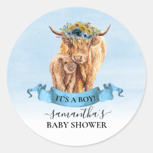 Het is een Baby shower van de Koe van de Jongen Bl Ronde Sticker