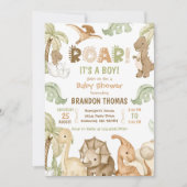 Het is een Baby shower van de Waterverf Dinosaur. Kaart (Voorkant)