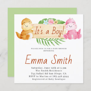 Het is een Baby shower van de Waterverf Dinosaur. Kaart