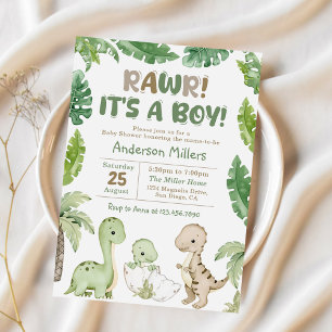 Het is een Baby shower van de Waterverf Dinosaur. Kaart