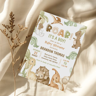 Het is een Baby shower van de Waterverf Dinosaur. Kaart