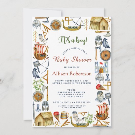 Het is een Baby shower van de Waterverf Vikings Pa Kaart (Voorkant)