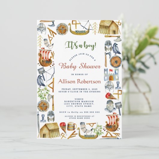 Het is een Baby shower van de Waterverf Vikings Pa Kaart (Staand voorkant)