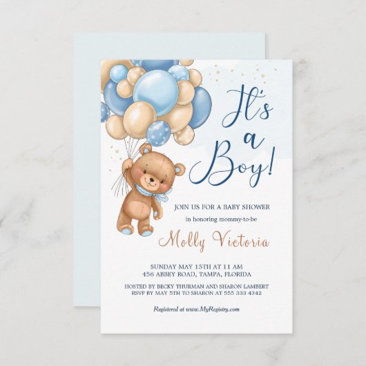 Het is een Baby shower van een Beer-jongen. (Voorkant / Achterkant)