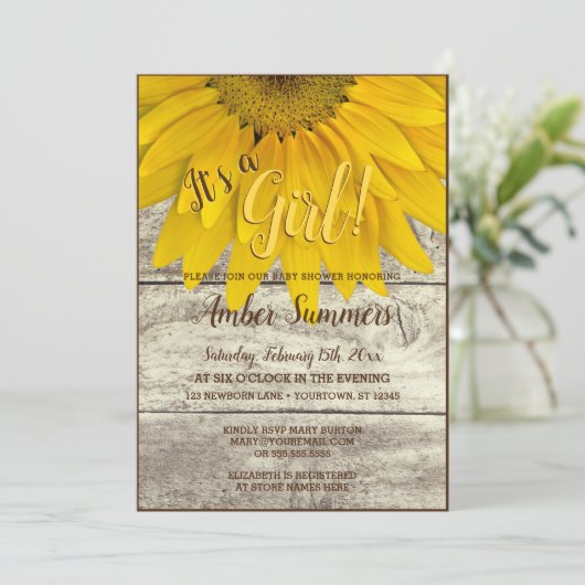 Het is een Baby shower van een Girl Floral Sunflow Kaart (Staand voorkant)