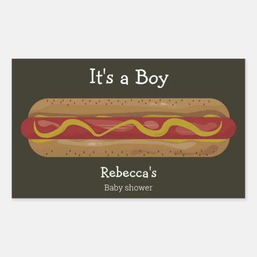 Het is een baby shower van een hotdog rechthoekige sticker (Voorkant)