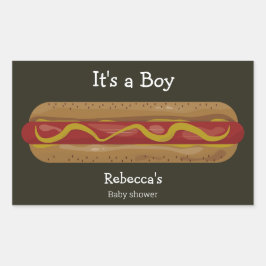 Het is een baby shower van een hotdog rechthoekige sticker