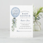 Het is een Baby shower van een Jongen Blauwe Ballo Kaart (Staand voorkant)