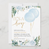 Het is een Baby shower van een Jongen Blauwe Ballo Kaart (Voorkant)