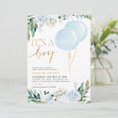 Het is een Baby shower van een Jongen Blauwe Ballo Kaart (Staand voorkant)