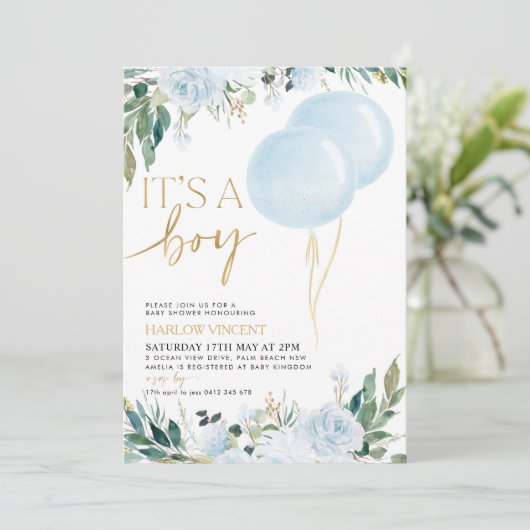 Het is een Baby shower van een Jongen Blauwe Ballo Kaart (Staand voorkant)