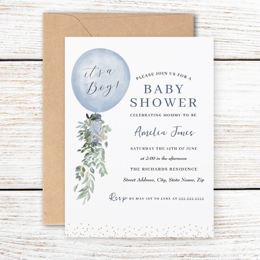 Het is een Baby shower van een Jongen Blauwe Ballo Kaart