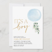 Het is een Baby shower van een Jongen Blauwe Ballo Kaart (Voorkant)