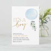 Het is een Baby shower van een Jongen Blauwe Ballo Kaart (Staand voorkant)