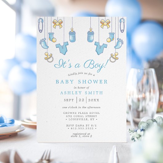 Het is een Baby shower van een jongen Blue Boy. Kaart