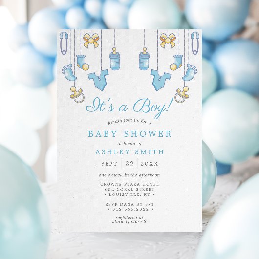 Het is een Baby shower van een jongen Blue Boy. Kaart